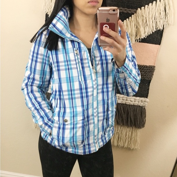 Lauren Ralph Lauren Active Womens Blue White Check Plaid Lined Jacket Size Small - Picture 2 of 12